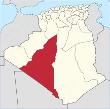 Mapa de Argelia, resaltada la provincia de Adrar