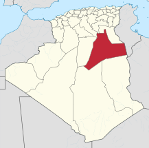 Mapa de Argelia, resaltada la provincia de Ouargla.