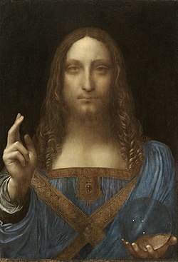 250px-Leonardo da Vinci, Salvator Mundi, c.1500, oil on walnut, 45.4 × 65.6 cm.jpg