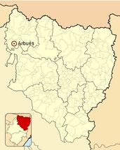 Ubicación de Arbués en la provincia de Huesca.