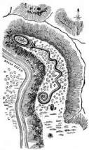 Mapa de Squier y Davis de monumentos antiguos del valle del Misisipí, publicado por la Editorial de la Institución Smithsonian en 1848.
