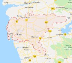 Localización de la ciudad de Surat en Gujarat,India