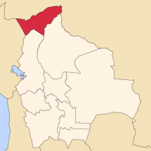 Ubicación del departamento de Pando (en color rojo) dentro de la República Plurinacional de Boliva.