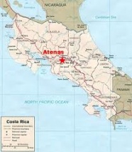 Ubicación en el mapa de la ciudad de Atenas en Alajuela, Costa Rica