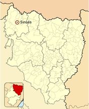 Ubicación de Sinués en la provincia de Huesca.