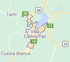Mapa de Carlos Paz, a orillas del embalse San Roque
