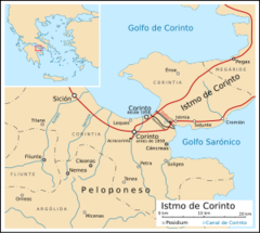 Mapa del Istmo de Corinto donde puede verse Fliunte, a la izquierda.