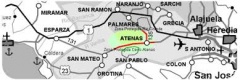 Ubicación en el mapa de Grecia ciudad de Alajuela