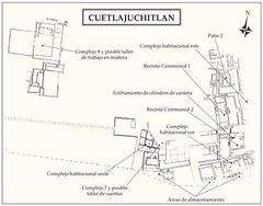 Mapa de la zona arqueológica de Cuetlajuchitlán.