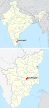 Localización en la India y en el estado Tamil Nadu