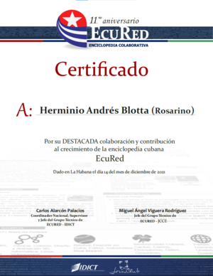 2021-12-14, certificado Rosarino (Herminio Andrés BLOTTA) EcuRed reconocimiento por su colaboración.png