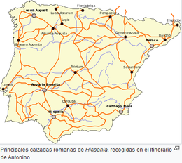 Principales calzadas romanas de Hispania, recogidas en el Itinerario de Antonino.png